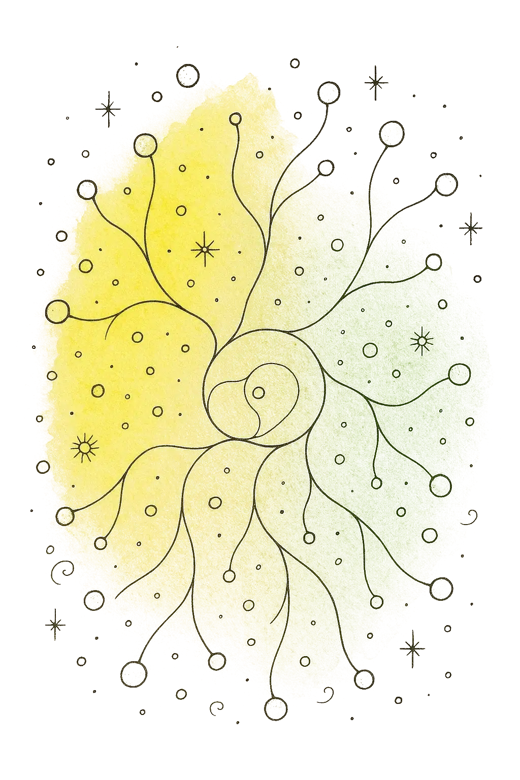 Watercolor illustration: a neonatal incubator with an ECG heartbeat line